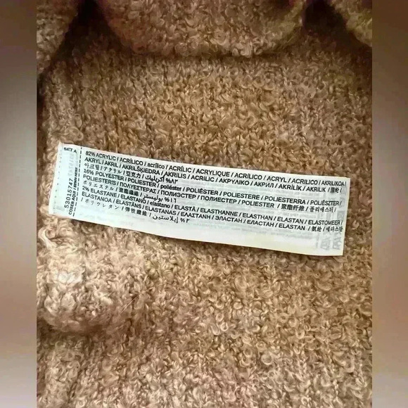 Mango Basics Warm Tan Faux Shearling-Look Sweater XS | Beige Pullover Crew Neck - Picture 7 of 7